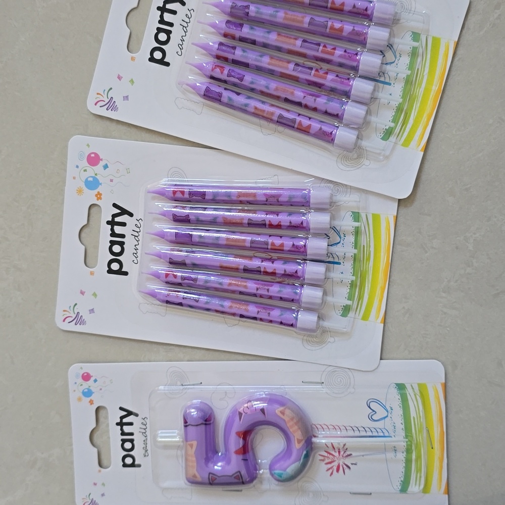 Party Candles Purple Cat Number 5 and Candles